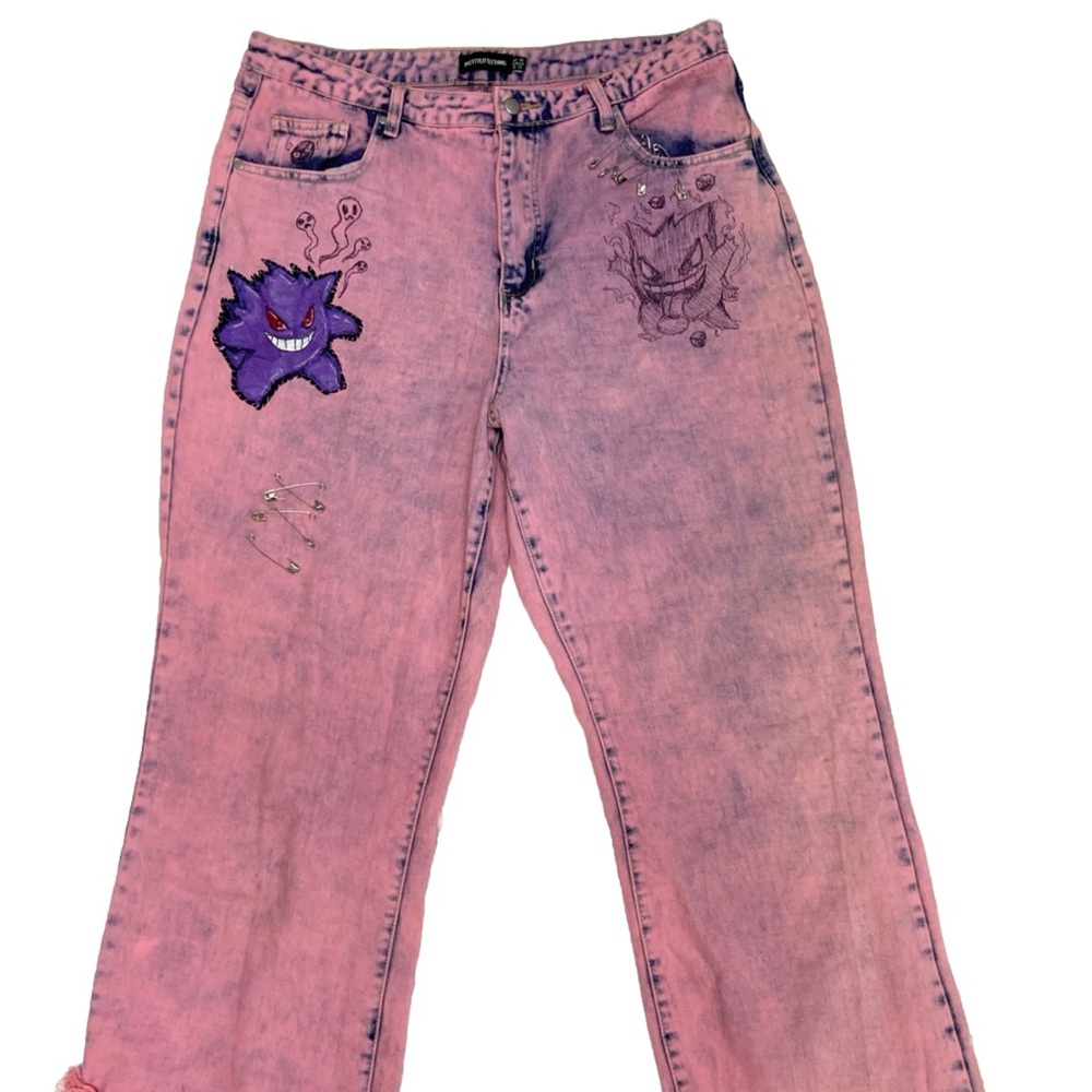 Upcycled Painted Dyed Distressed Jeans Streetwear Size 16